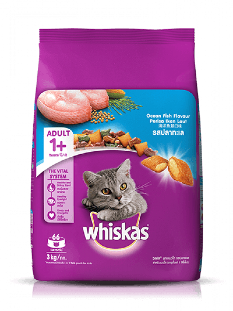 Whiskas Adult (+1 year) Dry Cat Food, Ocean Fish Flavor, 3kg Pack Catalogue Image 1