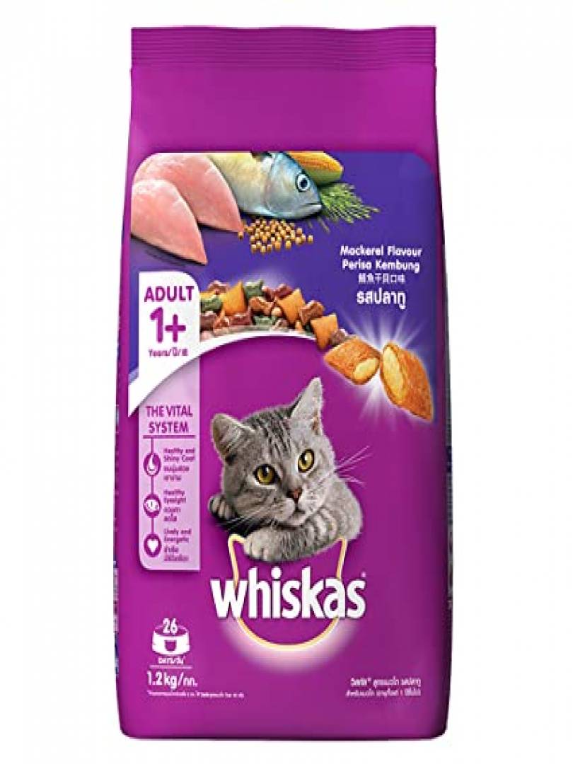 Whiskas Adult (+1 year) Dry Cat Food, Mackerel Flavor, 1.2kg Pack Catalogue Image 1