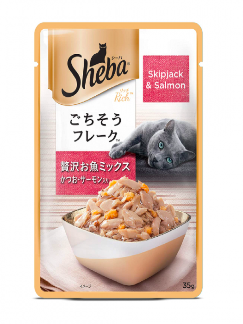 SHEBA PREMIUM GRAVY SKIPJACK & SALMON 35GM 12PCS. Catalogue Image 1
